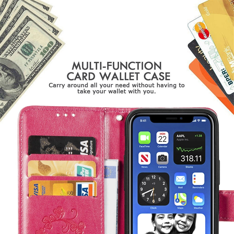 Four-leaf Clasp Embossed Buckle Mobile Phone Protection Leather Case with Lanyard & Card Slot & Wallet & Bracket Function, For iPhone 12 Pro Max, For iPhone 12 / 12 Pro, For iPhone 12 mini