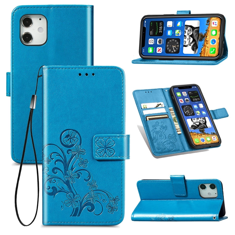 Four-leaf Clasp Embossed Buckle Mobile Phone Protection Leather Case with Lanyard & Card Slot & Wallet & Bracket Function, For iPhone 12 Pro Max, For iPhone 12 / 12 Pro, For iPhone 12 mini