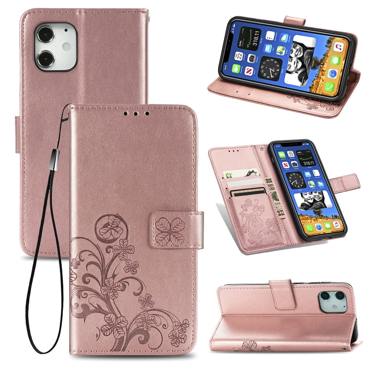 Four-leaf Clasp Embossed Buckle Mobile Phone Protection Leather Case with Lanyard & Card Slot & Wallet & Bracket Function, For iPhone 12 Pro Max, For iPhone 12 / 12 Pro, For iPhone 12 mini