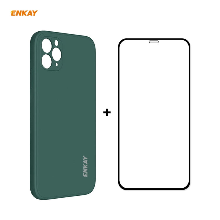For iPhone 11 Pro Hat-Prince ENKAY ENK-PC0652 Liquid Silicone Straight Edge Shockproof Protective Case + 0.26mm 9H 2.5D Full Glue Full Coverage Tempered Glass Protector Film, For iPhone 11 Pro
