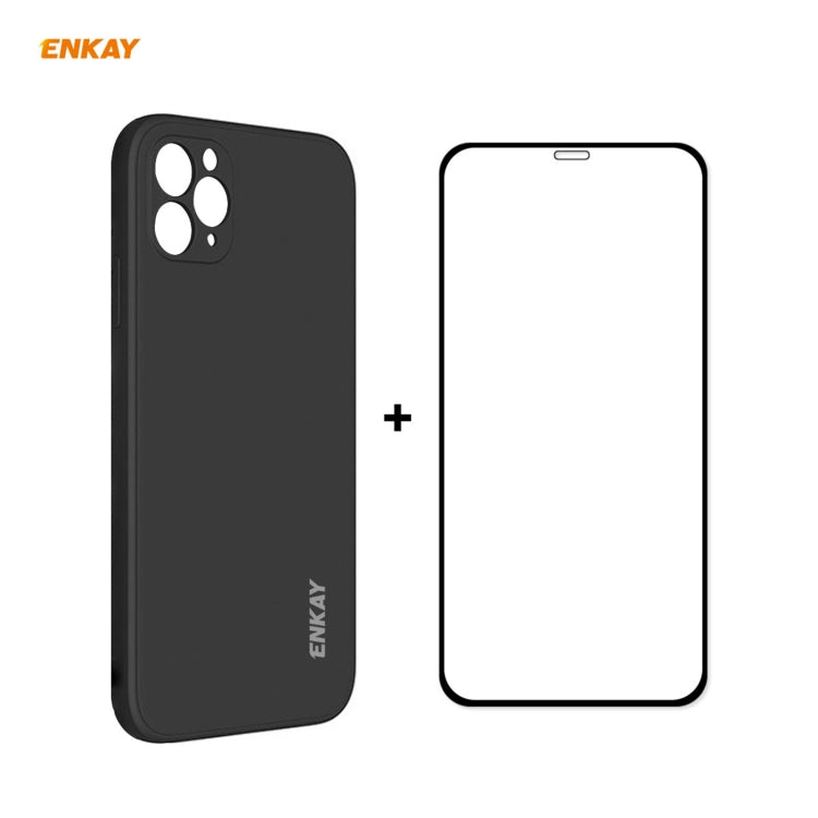 For iPhone 11 Pro Hat-Prince ENKAY ENK-PC0652 Liquid Silicone Straight Edge Shockproof Protective Case + 0.26mm 9H 2.5D Full Glue Full Coverage Tempered Glass Protector Film, For iPhone 11 Pro