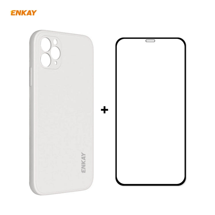 For iPhone 11 Pro Hat-Prince ENKAY ENK-PC0652 Liquid Silicone Straight Edge Shockproof Protective Case + 0.26mm 9H 2.5D Full Glue Full Coverage Tempered Glass Protector Film, For iPhone 11 Pro