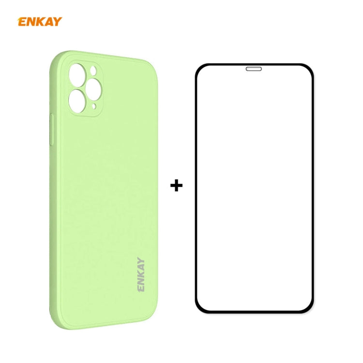 For iPhone 11 Pro Hat-Prince ENKAY ENK-PC0652 Liquid Silicone Straight Edge Shockproof Protective Case + 0.26mm 9H 2.5D Full Glue Full Coverage Tempered Glass Protector Film, For iPhone 11 Pro