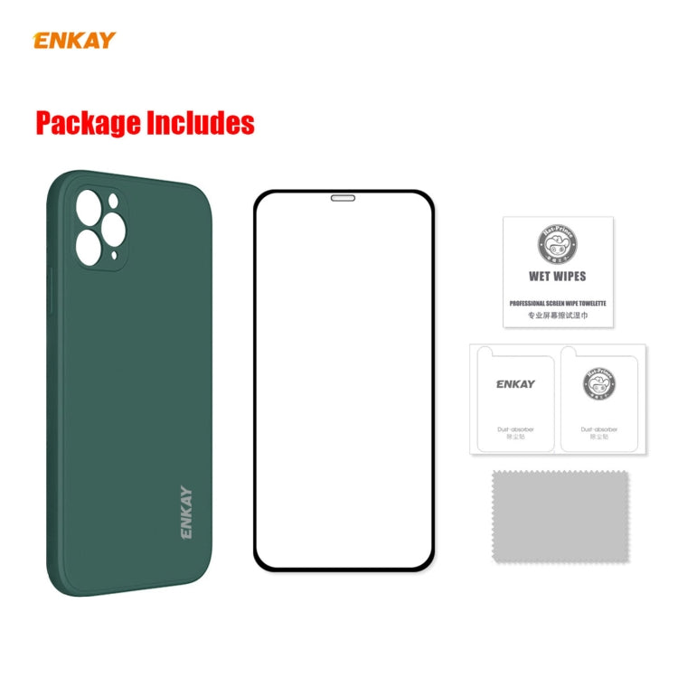 For iPhone 11 Pro Hat-Prince ENKAY ENK-PC0652 Liquid Silicone Straight Edge Shockproof Protective Case + 0.26mm 9H 2.5D Full Glue Full Coverage Tempered Glass Protector Film, For iPhone 11 Pro