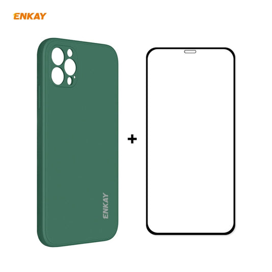 For iPhone 12 Pro Hat-Prince ENKAY ENK-PC0692 Liquid Silicone Straight Edge Shockproof Case + 0.26mm 9H 2.5D Full Glue Tempered Glass Film, For iPhone 12 Pro