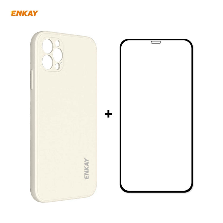 For iPhone 12 Pro Hat-Prince ENKAY ENK-PC0692 Liquid Silicone Straight Edge Shockproof Case + 0.26mm 9H 2.5D Full Glue Tempered Glass Film, For iPhone 12 Pro