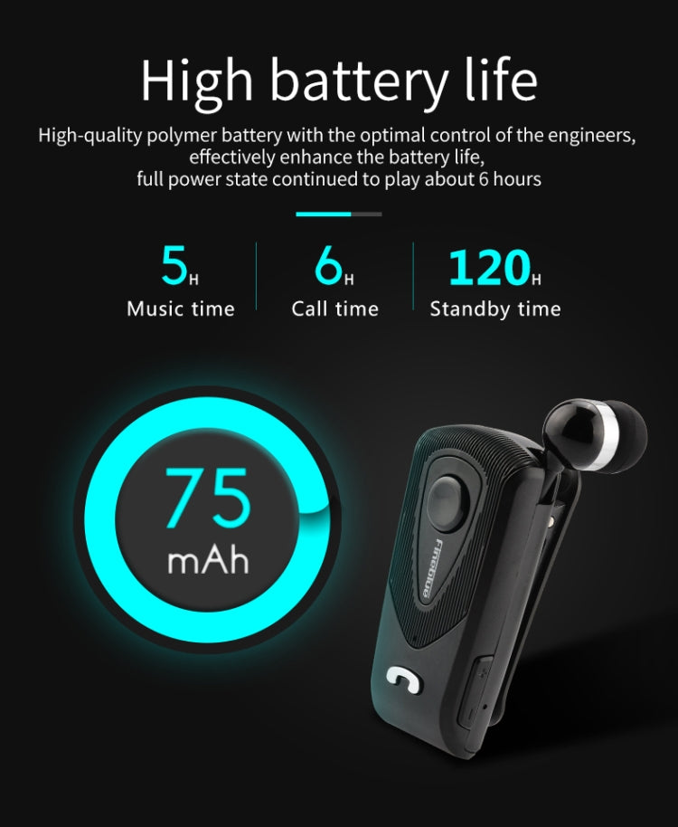 F930 CSR4.1 Retractable Cable Caller Vibration Reminder Anti-theft Bluetooth Headset, Black, Silver