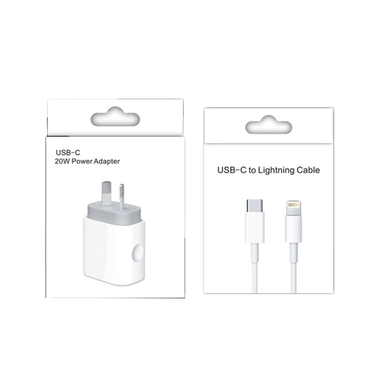 PD 20W PD 3.0 Travel Fast Charger Power Adapter with USB-C / Type-C to 8 Pin Fast Charge Data Cable, AU Plug