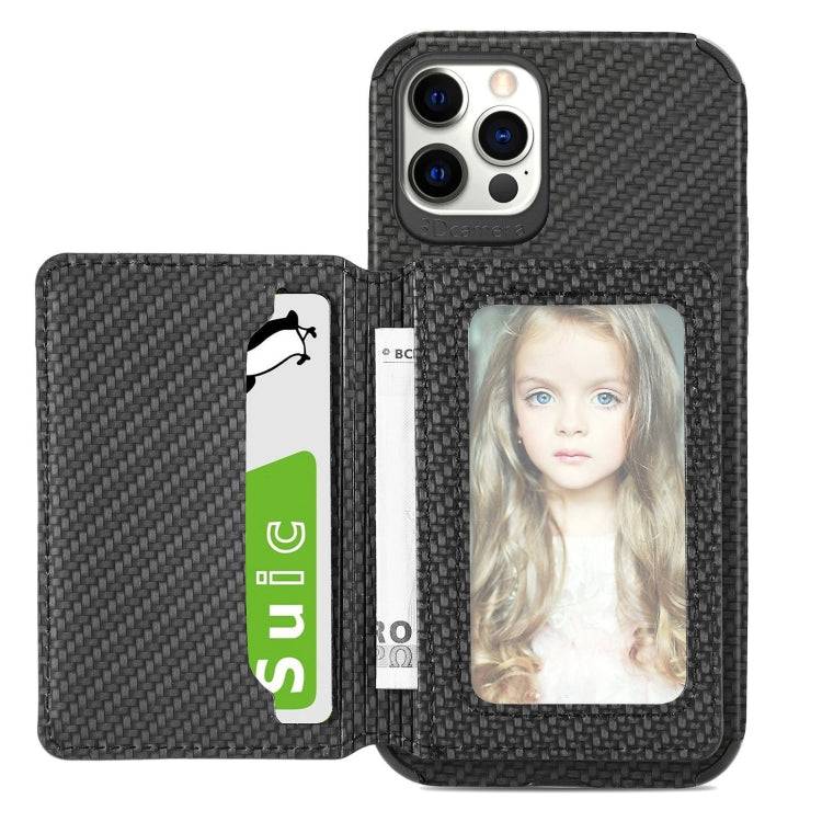 Carbon Fiber Magnetic Card Bag TPU+PU Shockproof Back Cover Case with Holder & Card Slot & Photo Frame, For iPhone 11 Pro, For  iPhone 11 Pro Max