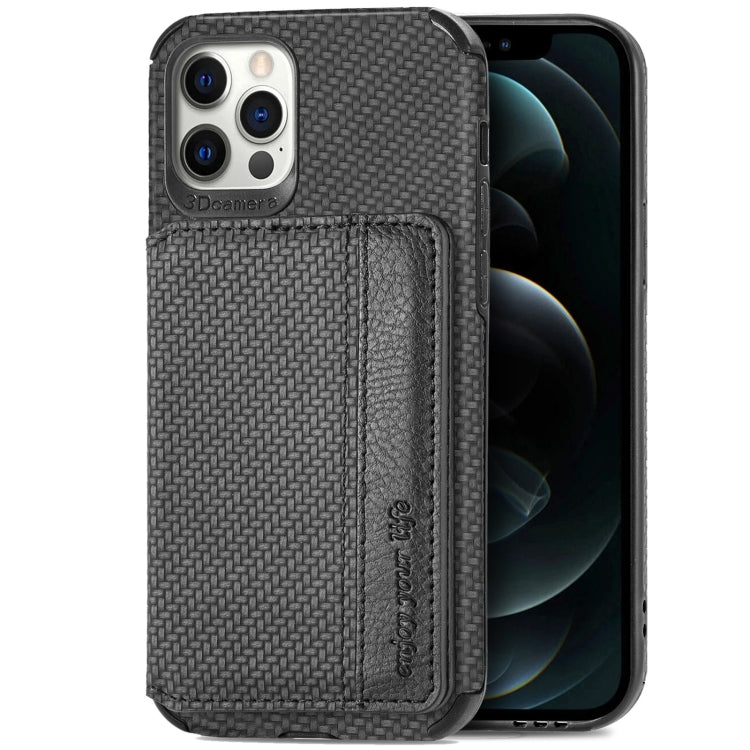 Carbon Fiber Magnetic Card Bag TPU+PU Shockproof Back Cover Case with Holder & Card Slot & Photo Frame, For iPhone 11 Pro, For  iPhone 11 Pro Max