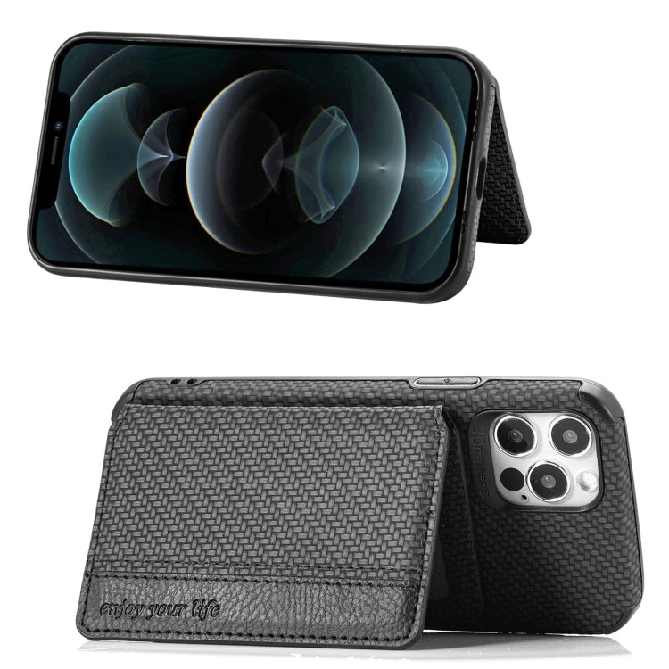 Carbon Fiber Magnetic Card Bag TPU+PU Shockproof Back Cover Case with Holder & Card Slot & Photo Frame, For iPhone 11 Pro, For  iPhone 11 Pro Max