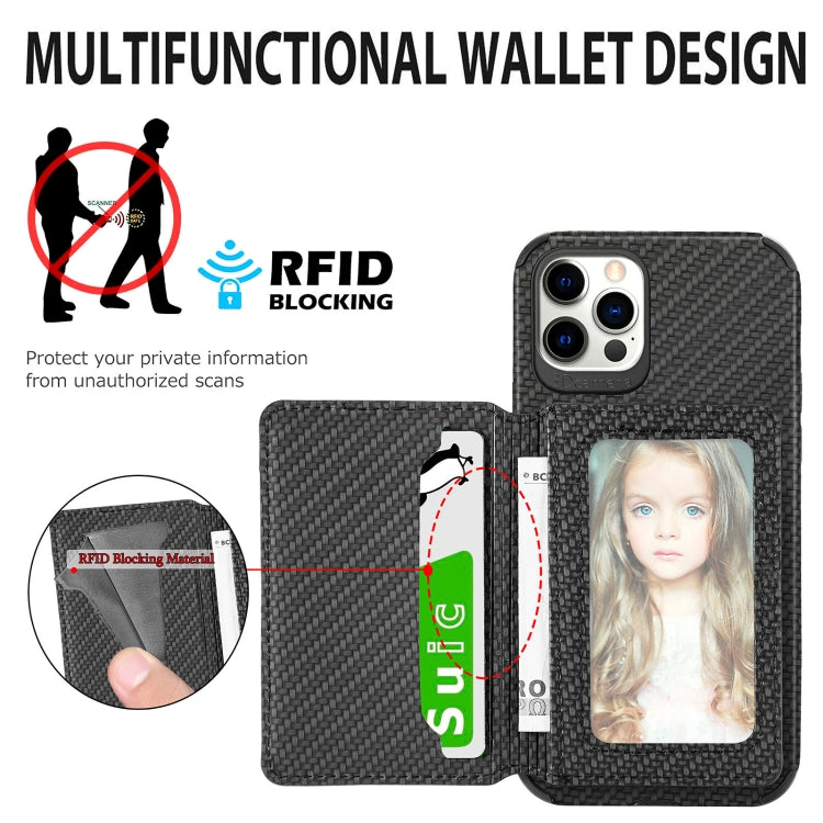 Carbon Fiber Magnetic Card Bag TPU+PU Shockproof Back Cover Case with Holder & Card Slot & Photo Frame, For iPhone 11 Pro, For  iPhone 11 Pro Max