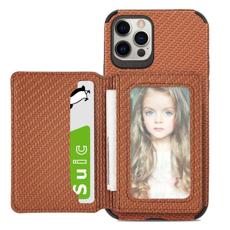 Carbon Fiber Magnetic Card Bag TPU+PU Shockproof Back Cover Case with Holder & Card Slot & Photo Frame, For iPhone 11 Pro, For  iPhone 11 Pro Max