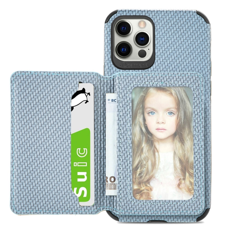 Carbon Fiber Magnetic Card Bag TPU+PU Shockproof Back Cover Case with Holder & Card Slot & Photo Frame, For iPhone 11 Pro, For  iPhone 11 Pro Max