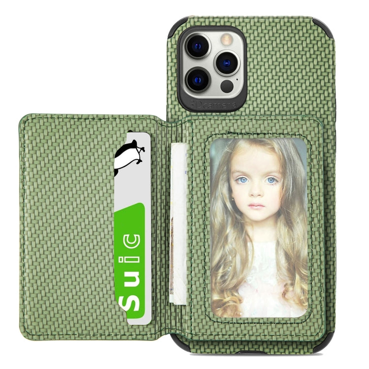 Carbon Fiber Magnetic Card Bag TPU+PU Shockproof Back Cover Case with Holder & Card Slot & Photo Frame, For iPhone 11 Pro, For  iPhone 11 Pro Max