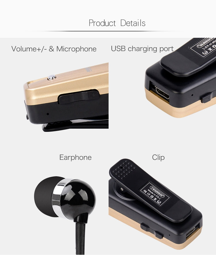 F980 CSR4.1 Retractable Cable Caller Vibration Reminder Anti-theft Bluetooth Headset