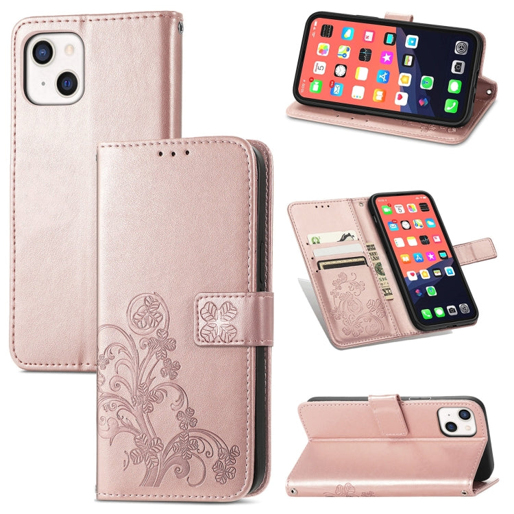 Four-leaf Clover Clasp Embossed Buckle Mobile Phone Protection Leather Case with Lanyard & Card Slot & Wallet & Bracket Function, For iPhone 13 Pro Max, For iPhone 13 Pro, For iPhone 13, For iPhone 13 mini