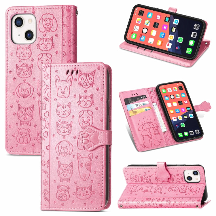 Cute Cat and Dog Embossed Horizontal Flip Leather Case with Holder & Card Slots & Wallet & Lanyard, For iPhone 13 Pro Max, For iPhone 13 Pro, For iPhone  13
