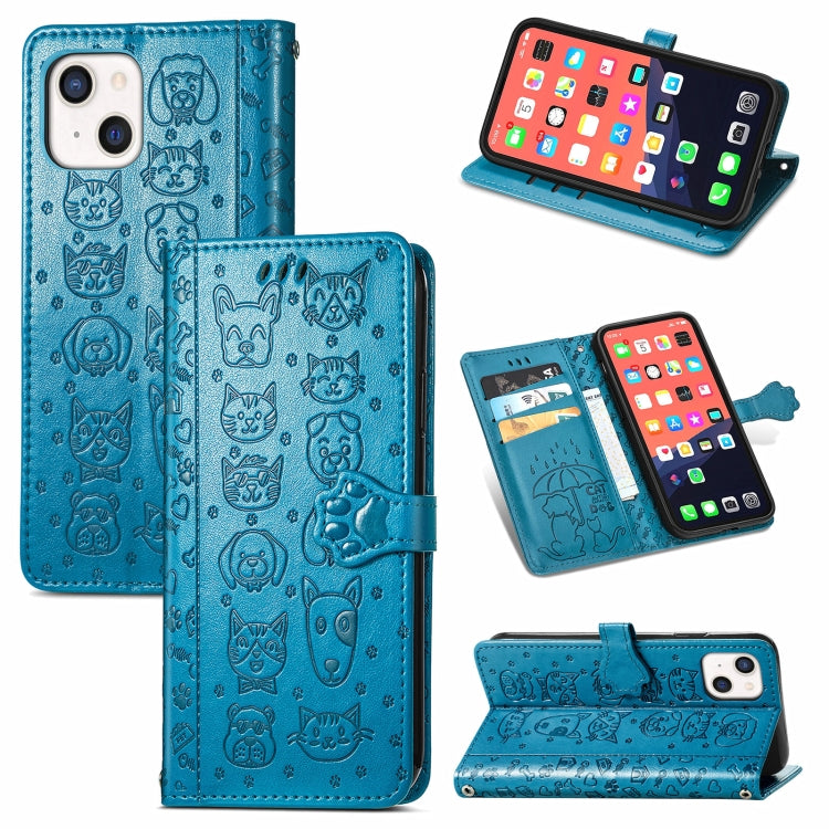 Cute Cat and Dog Embossed Horizontal Flip Leather Case with Holder & Card Slots & Wallet & Lanyard, For iPhone 13 Pro Max, For iPhone 13 Pro, For iPhone  13