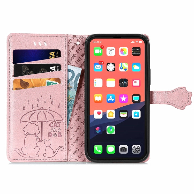 Cute Cat and Dog Embossed Horizontal Flip Leather Case with Holder & Card Slots & Wallet & Lanyard, For iPhone 13 mini