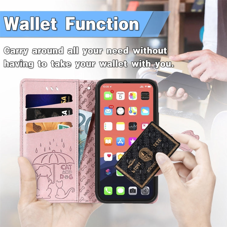 Cute Cat and Dog Embossed Horizontal Flip Leather Case with Holder & Card Slots & Wallet & Lanyard, For iPhone 13 mini