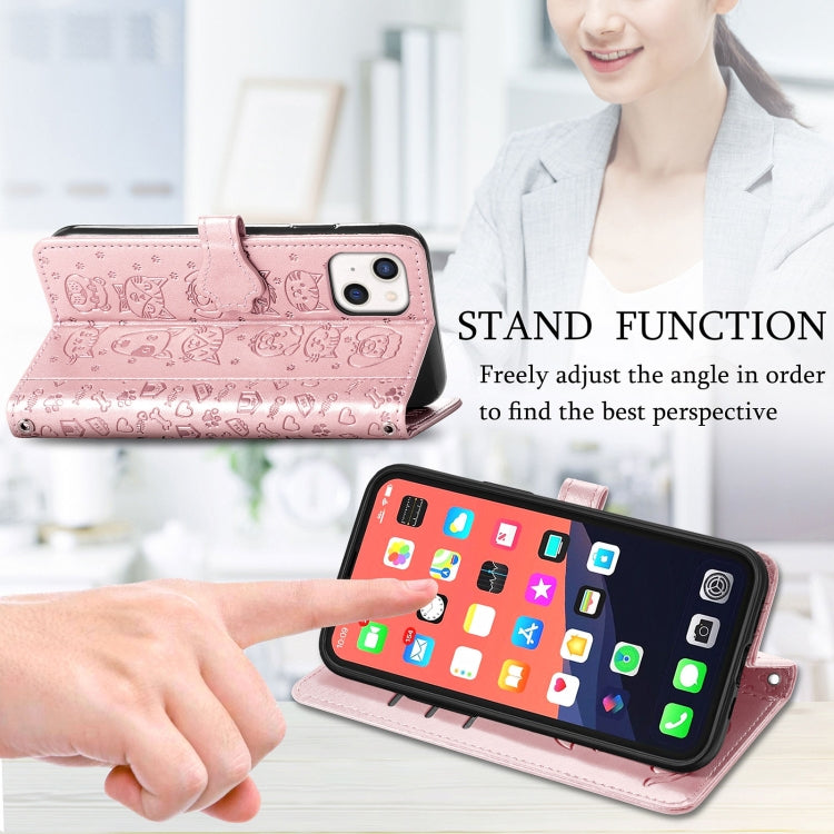 Cute Cat and Dog Embossed Horizontal Flip Leather Case with Holder & Card Slots & Wallet & Lanyard, For iPhone 13 mini