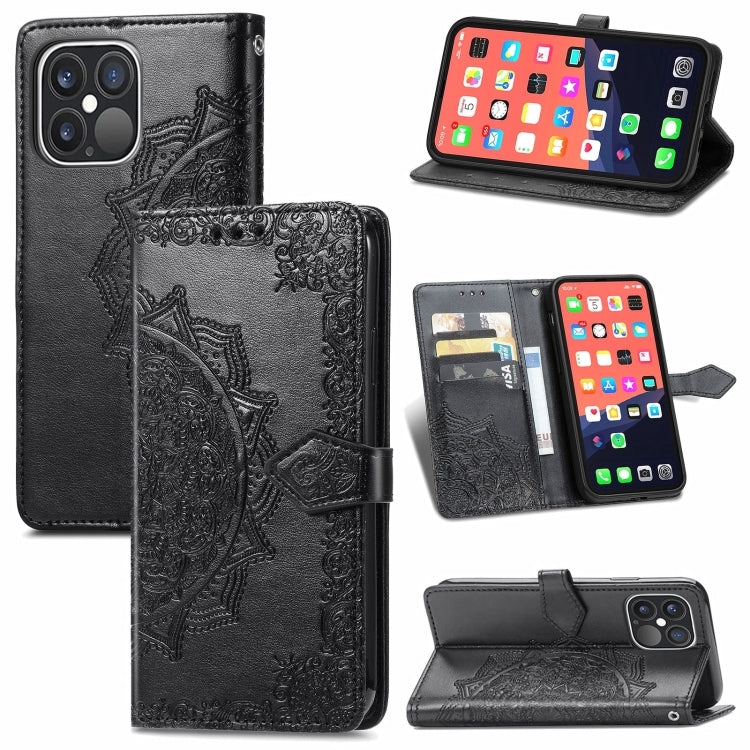 Mandala Flower Embossed Horizontal Flip Leather Case with Holder & Three Card Slots & Wallet & Lanyard, For iPhone 13 Pro Max, For iPhone 13 Pro, For iPhone 13, For iPhone 13 mini