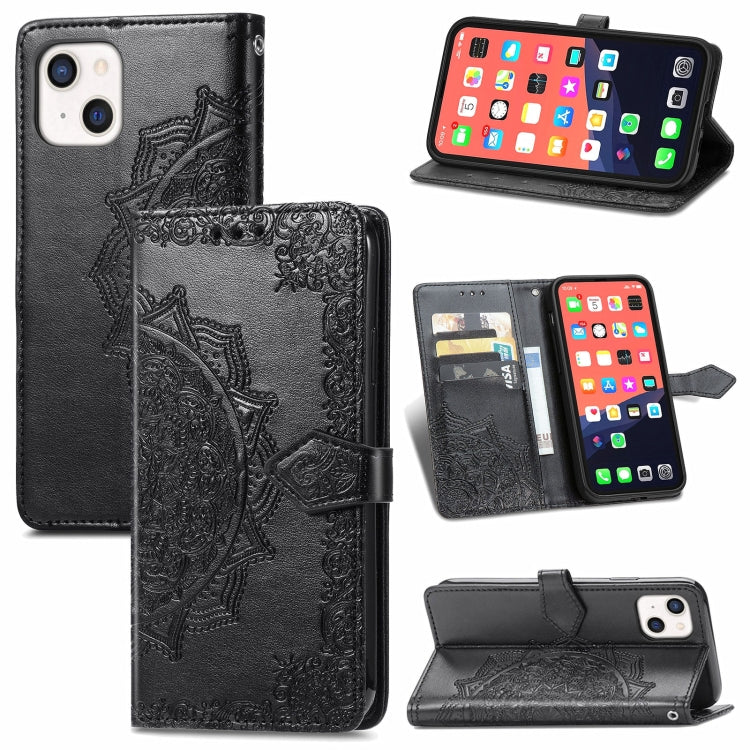 Mandala Flower Embossed Horizontal Flip Leather Case with Holder & Three Card Slots & Wallet & Lanyard, For iPhone 13 Pro Max, For iPhone 13 Pro, For iPhone 13, For iPhone 13 mini