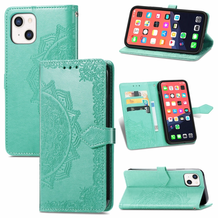 Mandala Flower Embossed Horizontal Flip Leather Case with Holder & Three Card Slots & Wallet & Lanyard, For iPhone 13 Pro Max, For iPhone 13 Pro, For iPhone 13, For iPhone 13 mini