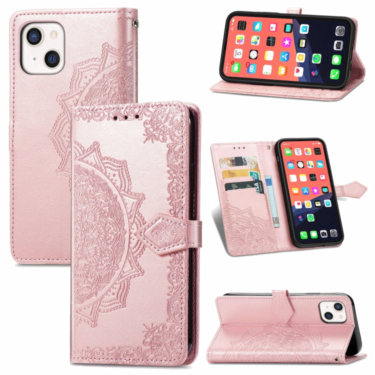 Mandala Flower Embossed Horizontal Flip Leather Case with Holder & Three Card Slots & Wallet & Lanyard, For iPhone 13 Pro Max, For iPhone 13 Pro, For iPhone 13, For iPhone 13 mini