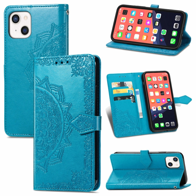 Mandala Flower Embossed Horizontal Flip Leather Case with Holder & Three Card Slots & Wallet & Lanyard, For iPhone 13 Pro Max, For iPhone 13 Pro, For iPhone 13, For iPhone 13 mini