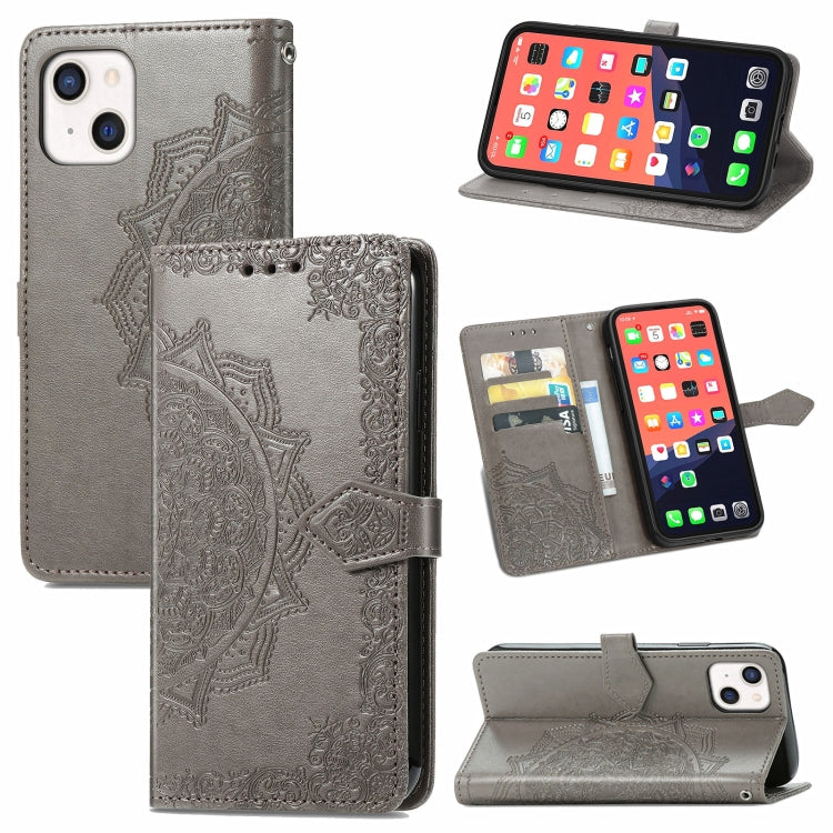 Mandala Flower Embossed Horizontal Flip Leather Case with Holder & Three Card Slots & Wallet & Lanyard, For iPhone 13 Pro Max, For iPhone 13 Pro, For iPhone 13, For iPhone 13 mini