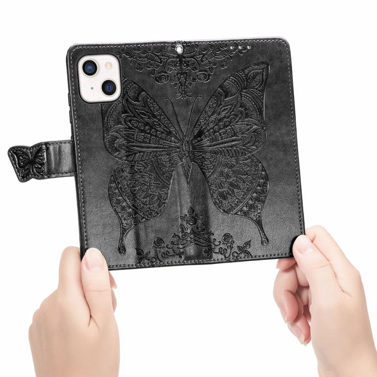 Butterfly Love Flower Embossed Horizontal Flip Leather Case with Bracket / Card Slot / Wallet / Lanyard, For iPhone 13 mini