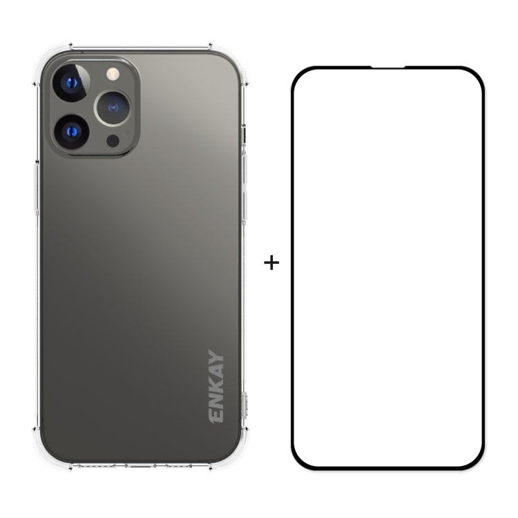 Hat-Prince ENKAY Clear TPU Shockproof Soft Case Drop Protection Cover + Full Coverage Tempered Glass Protector Film, For iPhone 13 mini, For iPhone 13, For iPhone 13 Pro, For iPhone 13 Pro Max