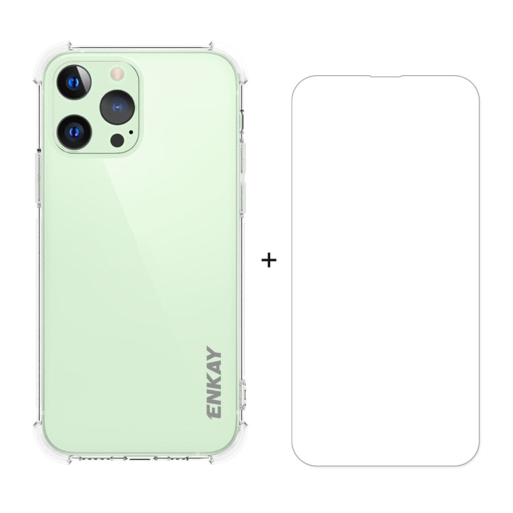Hat-Prince ENKAY Clear TPU Shockproof Soft Case Drop Protection Cover + Clear HD Tempered Glass Protector Film, For iPhone 13 mini, For iPhone 13, For iPhone 13 Pro, For iPhone 13 Pro Max