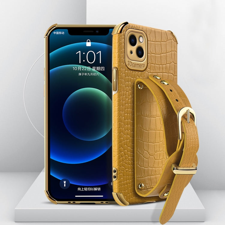 Electroplated TPU Crocodile Pattern Leather Case with Wrist Strap, For iPhone 13 Pro Max, For iPhone 13 Pro, For iPhone 13, For iPhone 13 mini