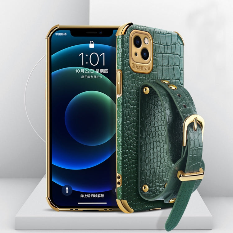 Electroplated TPU Crocodile Pattern Leather Case with Wrist Strap, For iPhone 13 Pro Max, For iPhone 13 Pro, For iPhone 13, For iPhone 13 mini