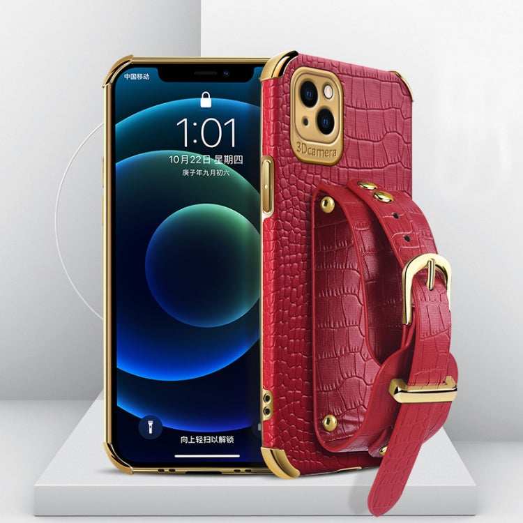 Electroplated TPU Crocodile Pattern Leather Case with Wrist Strap, For iPhone 13 Pro Max, For iPhone 13 Pro, For iPhone 13, For iPhone 13 mini