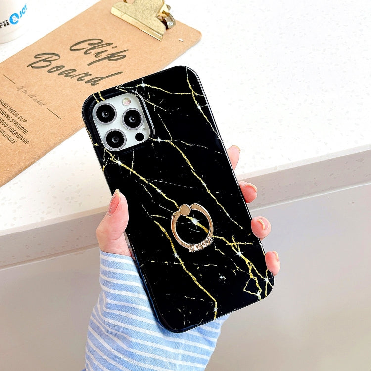 Thickened TPU Glazed Marble Pattern Case with Metallic Ring Holder, For iPhone 11 Pro, For iPhone 11
