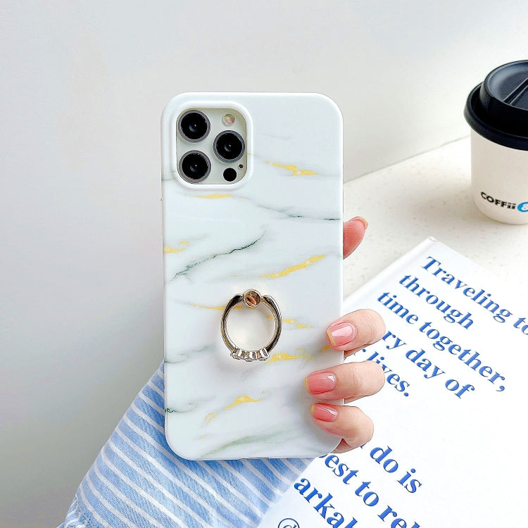 Thickened TPU Glazed Marble Pattern Case with Metallic Ring Holder, For iPhone 11 Pro, For iPhone 11
