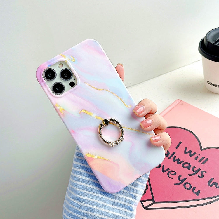 Thickened TPU Glazed Marble Pattern Case with Metallic Ring Holder, For iPhone 11 Pro, For iPhone 11