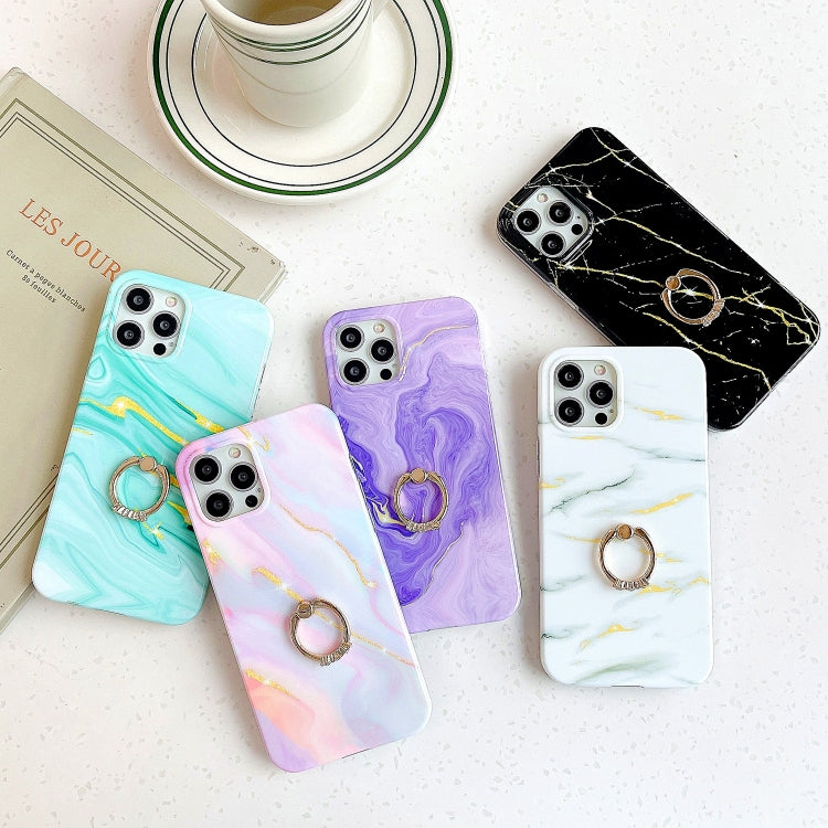 Thickened TPU Glazed Marble Pattern Case with Metallic Ring Holder, For iPhone 11 Pro, For iPhone 11