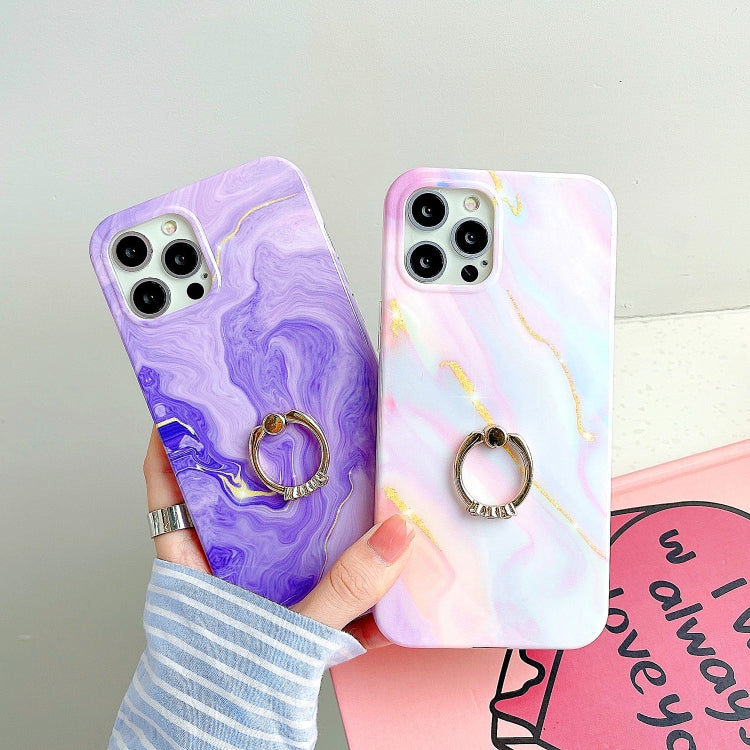 Thickened TPU Glazed Marble Pattern Case with Metallic Ring Holder, For iPhone 11 Pro, For iPhone 11