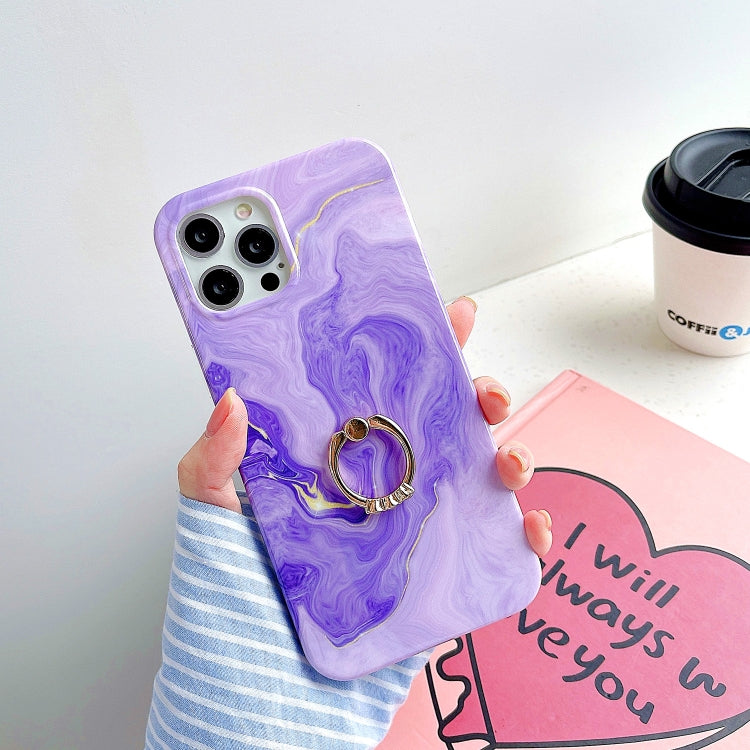 Thickened TPU Glazed Marble Pattern Case with Metallic Ring Holder, For iPhone 11 Pro, For iPhone 11