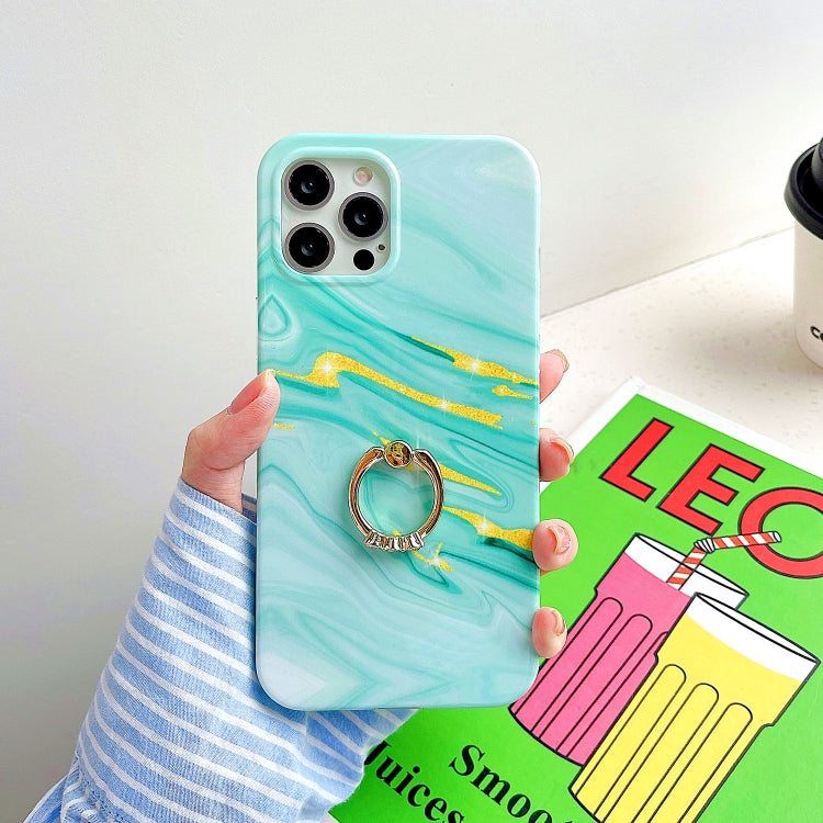 Thickened TPU Glazed Marble Pattern Case with Metallic Ring Holder, For iPhone 11 Pro, For iPhone 11