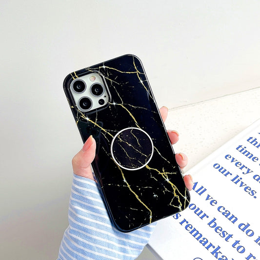 Thickened TPU Glazed Marble Pattern Case with Folding Holder, For iPhone 11