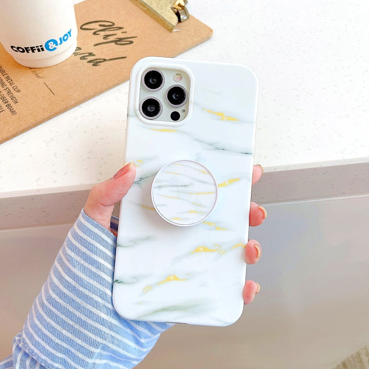 Thickened TPU Glazed Marble Pattern Case with Folding Holder, For iPhone 11