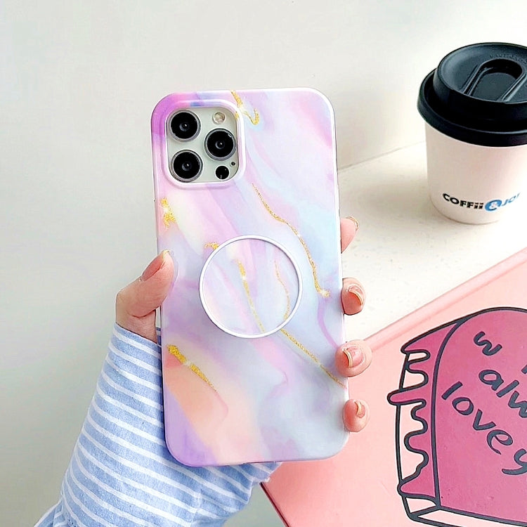 Thickened TPU Glazed Marble Pattern Case with Folding Holder, For iPhone 11