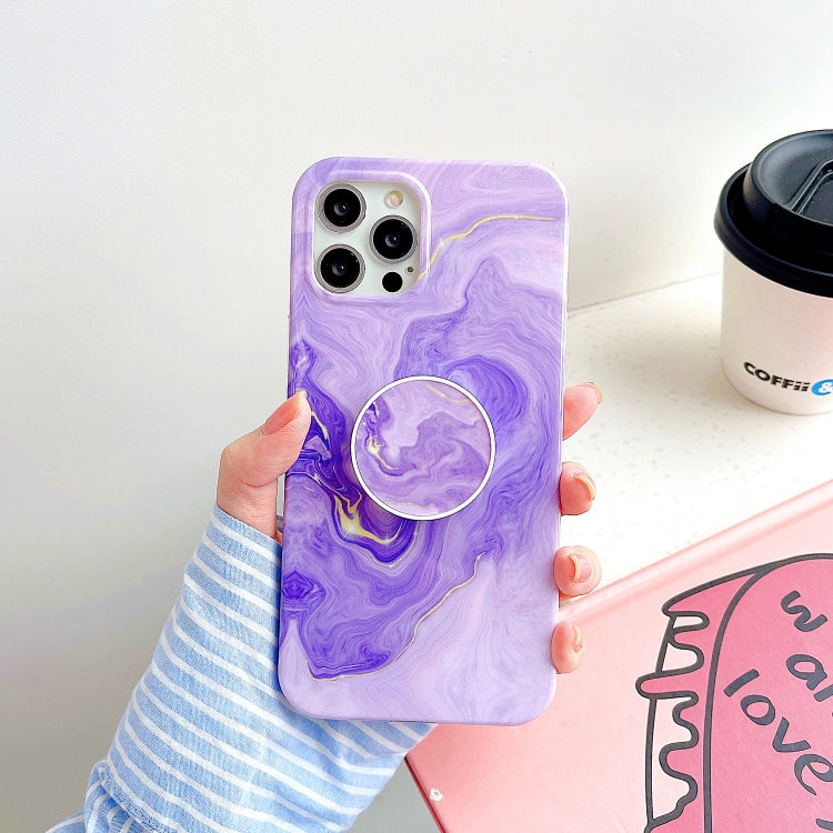 Thickened TPU Glazed Marble Pattern Case with Folding Holder, For iPhone 11