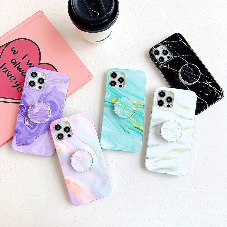 Thickened TPU Glazed Marble Pattern Case with Folding Holder, For iPhone 11